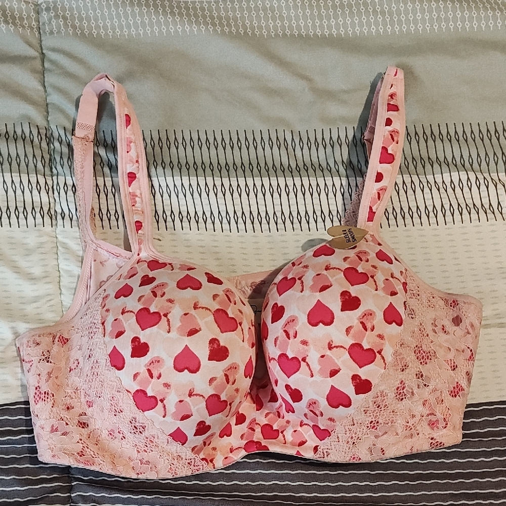 Heart Patterned Pink Bra